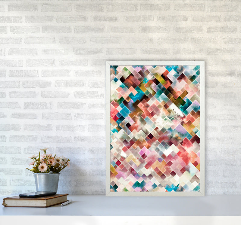 Moody Geometry Multi White Abstract Art Print by Ninola Design A2 Oak Frame