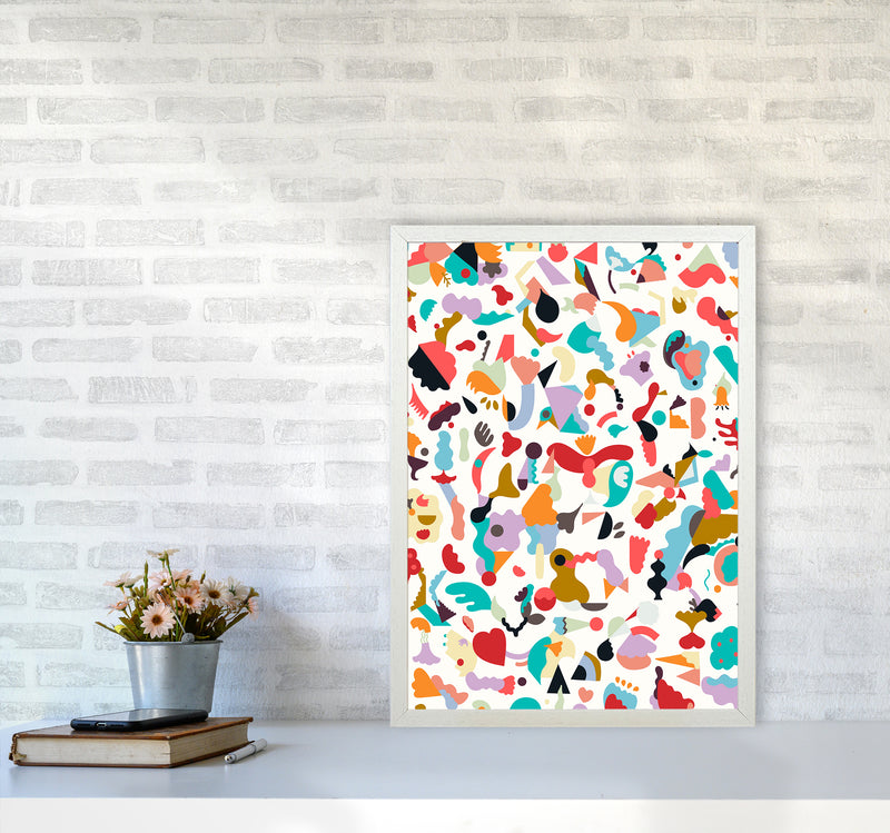 Dreamy Animal Shapes White Abstract Art Print by Ninola Design A2 Oak Frame