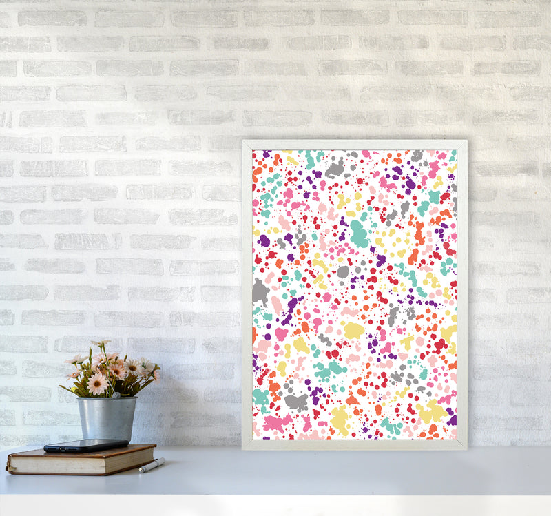 Splatter Dots Multicolored Abstract Art Print by Ninola Design A2 Oak Frame
