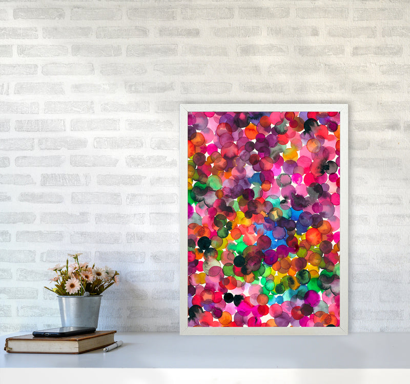 Overlapped Watercolor Dots Abstract Art Print by Ninola Design A2 Oak Frame