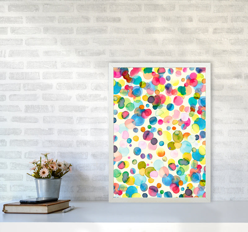 Watercolor Colorful Drops Abstract Art Print by Ninola Design A2 Oak Frame