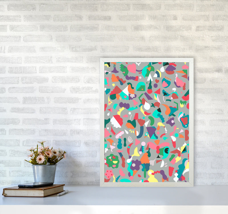 Dreamy Animal Shapes Gray Abstract Art Print by Ninola Design A2 Oak Frame