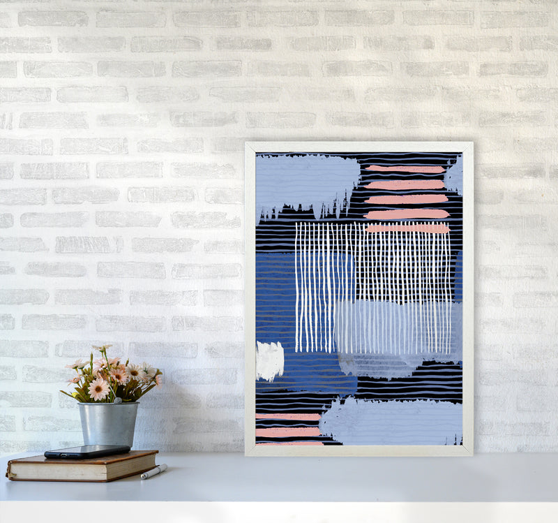 Abstract Striped Geo Blue Abstract Art Print by Ninola Design A2 Oak Frame