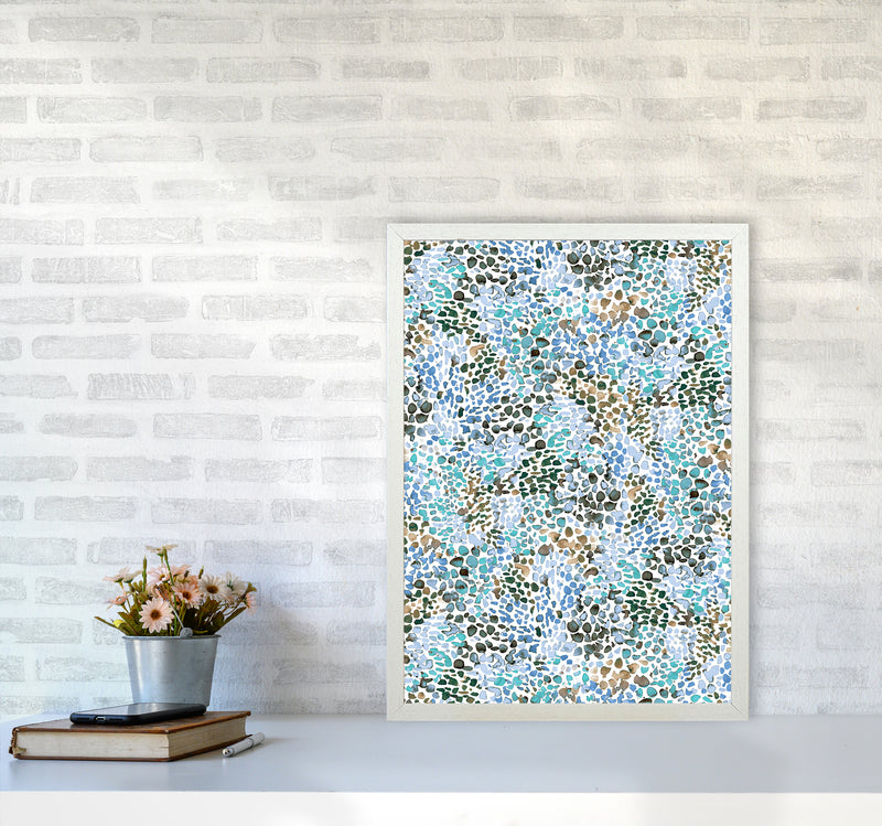 Speckled Watercolor Blue Abstract Art Print by Ninola Design A2 Oak Frame