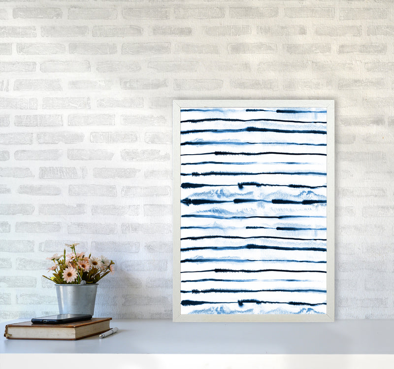 Electric Ink Lines White Abstract Art Print by Ninola Design A2 Oak Frame