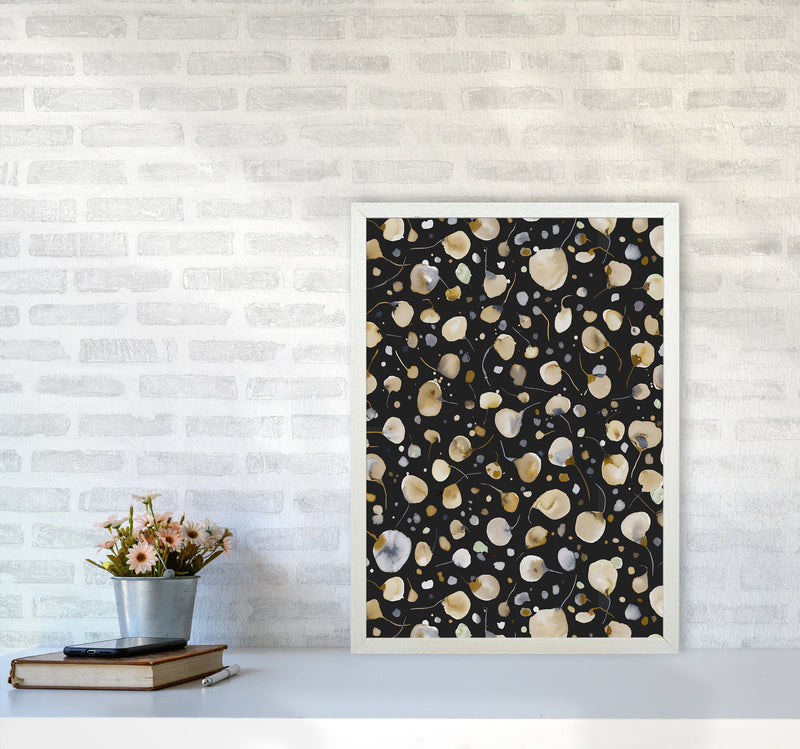Flying Seeds Gold Silver Abstract Art Print by Ninola Design A2 Oak Frame