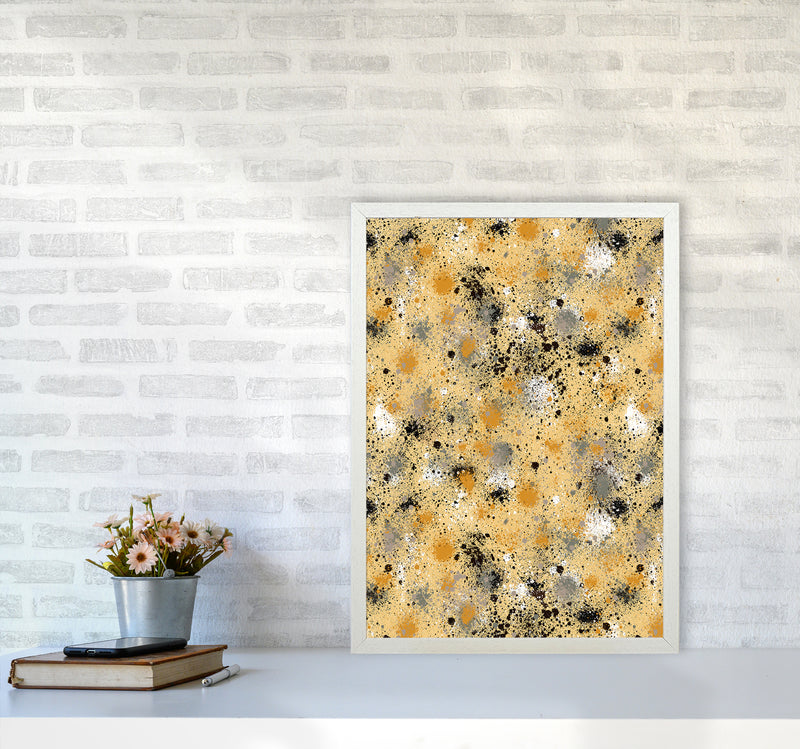 Ink Dust Splatter Yellow Abstract Art Print by Ninola Design A2 Oak Frame