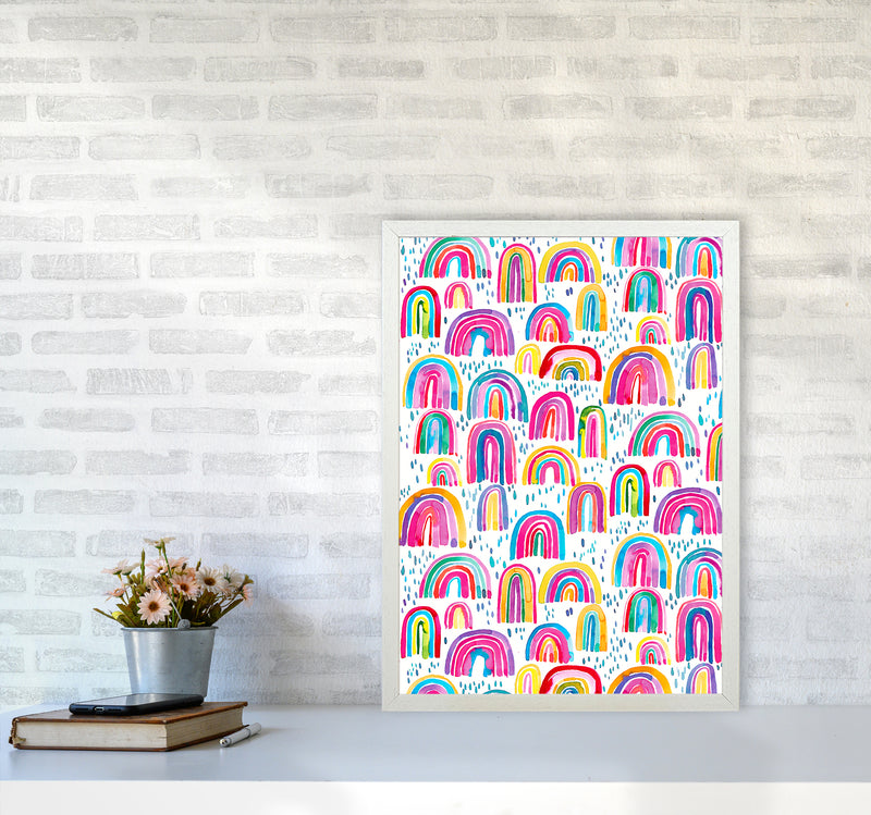 Cute Watercolor Rainbows Abstract Art Print by Ninola Design A2 Oak Frame