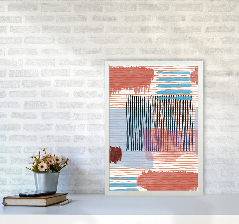 Abstract Striped Geo Red Abstract Art Print by Ninola Design A2 Oak Frame