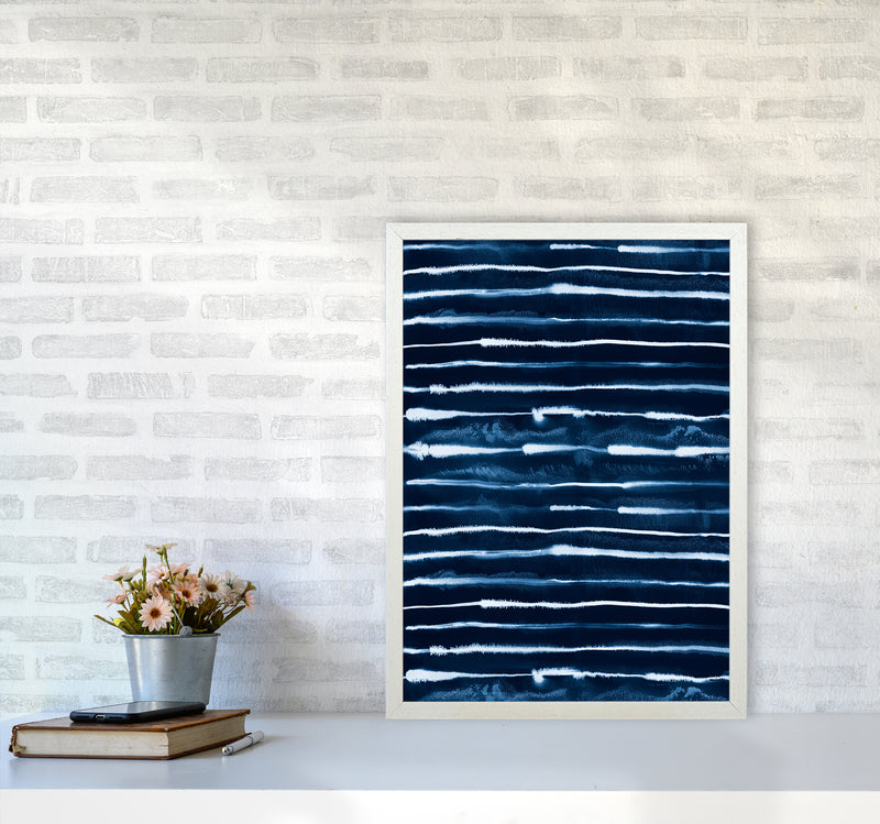 Electric Ink Lines Navy Abstract Art Print by Ninola Design A2 Oak Frame