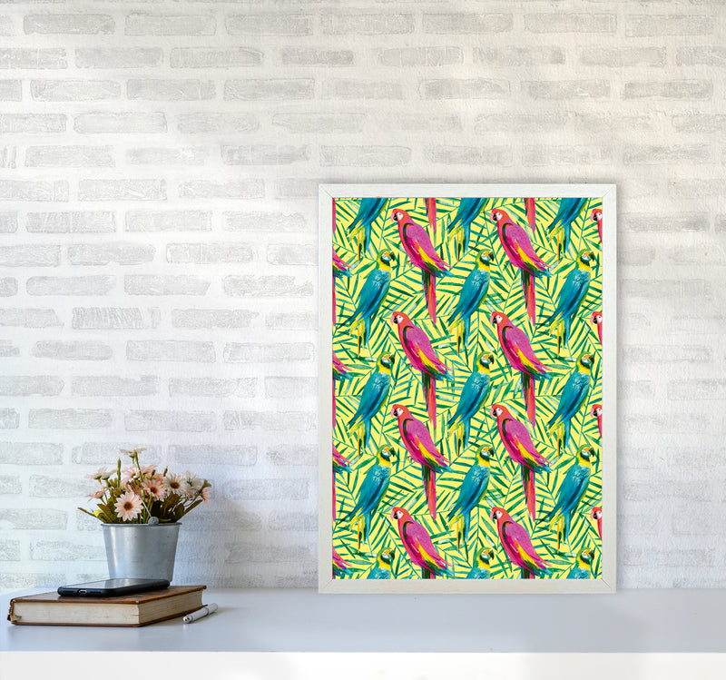 Tropical Parrots Palms Abstract Art Print by Ninola Design A2 Oak Frame