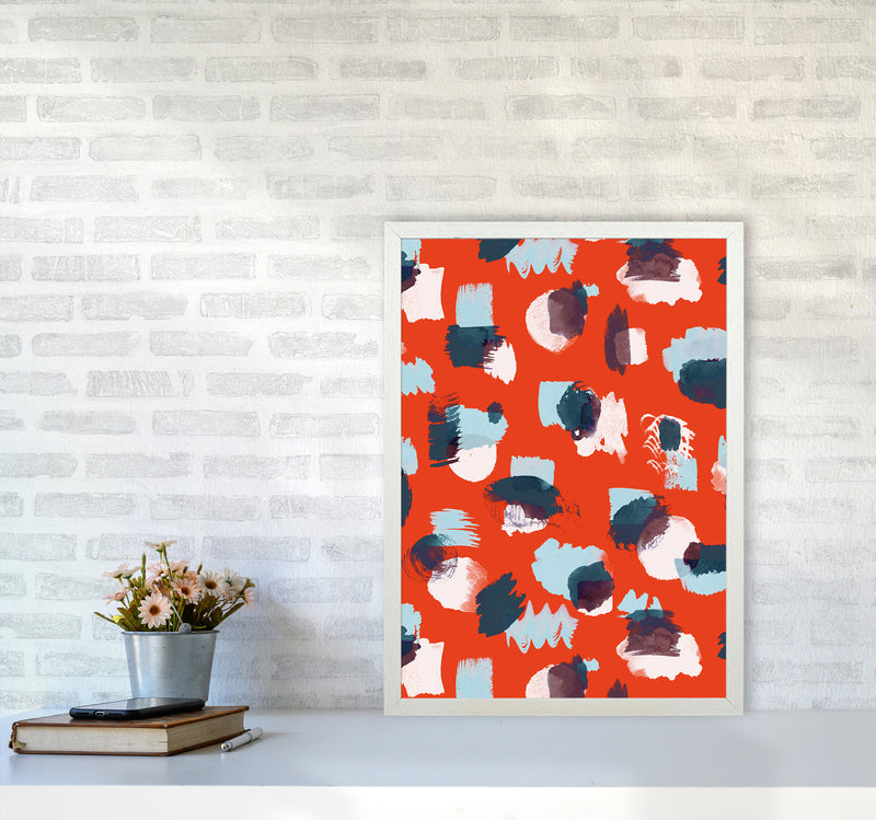 Abstract Stains Coral Abstract Art Print by Ninola Design A2 Oak Frame