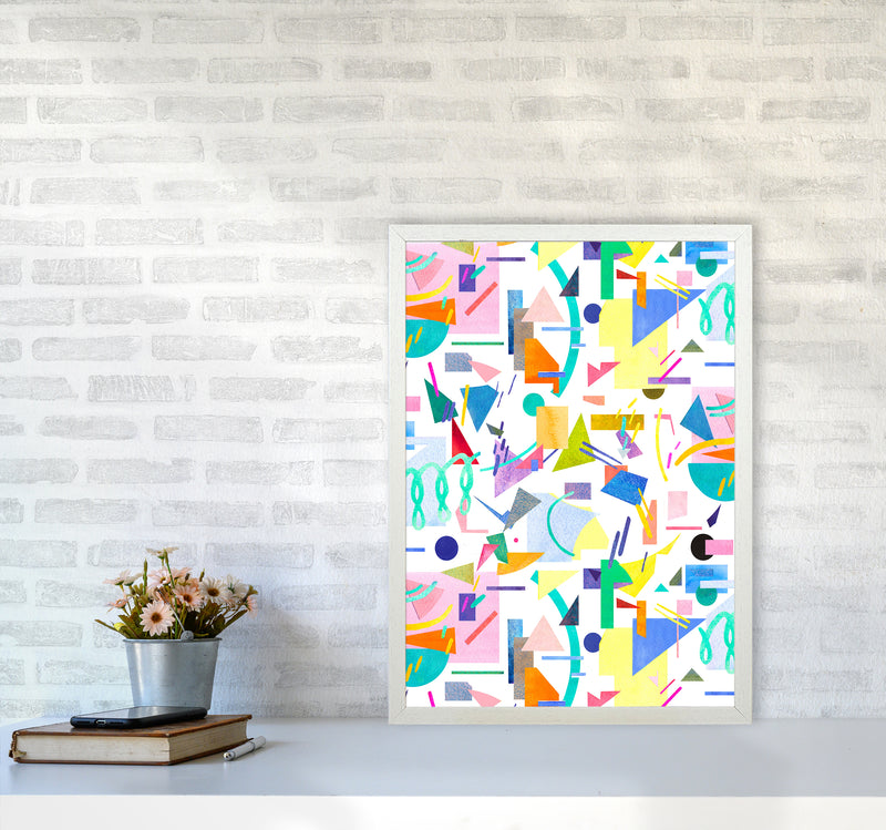 Geometric Collage Pop Abstract Art Print by Ninola Design A2 Oak Frame