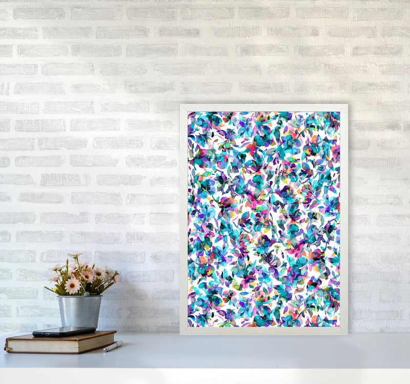 Aquatic Flowers Blue Abstract Art Print by Ninola Design A2 Oak Frame