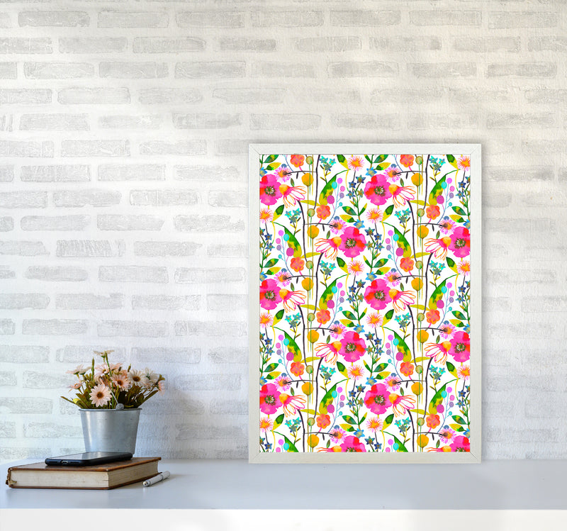 Happy Spring Flowers Abstract Art Print by Ninola Design A2 Oak Frame