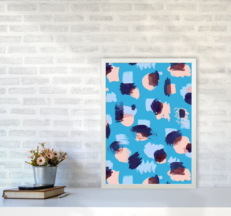 Abstract Stains Blue Abstract Art Print by Ninola Design A2 Oak Frame