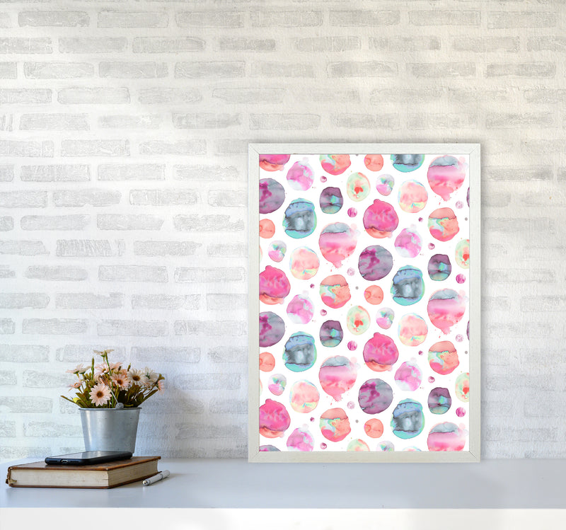 Big Watery Dots Pink Abstract Art Print by Ninola Design A2 Oak Frame