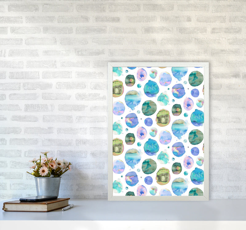 Big Watery Dots Blue Abstract Art Print by Ninola Design A2 Oak Frame