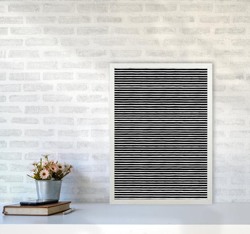 Marker Black Stripes Abstract Art Print by Ninola Design A2 Oak Frame