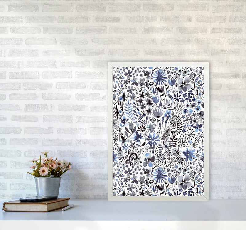 Winter Ink Flowers Abstract Art Print by Ninola Design A2 Oak Frame
