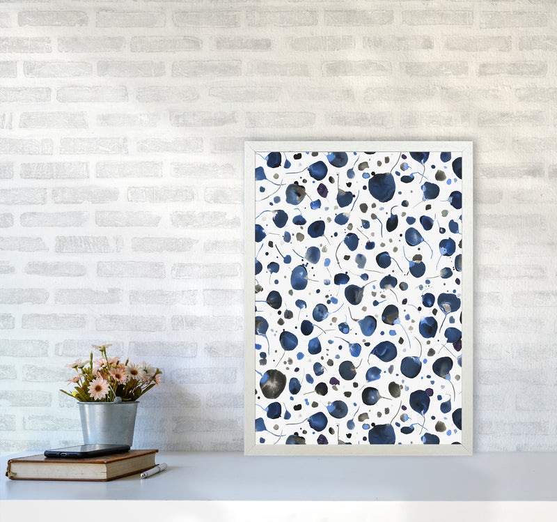 Flying Seeds Blue Abstract Art Print by Ninola Design A2 Oak Frame