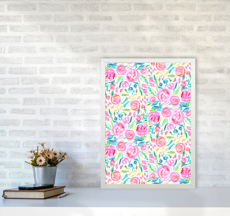 Spring Days Pink Abstract Art Print by Ninola Design A2 Oak Frame