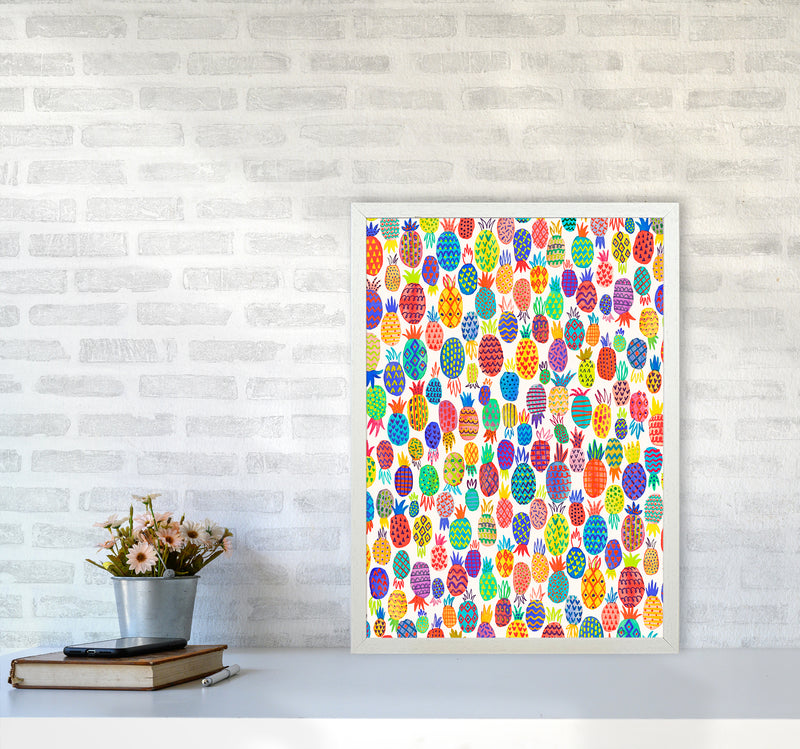 Cute Pineapples Abstract Art Print by Ninola Design A2 Oak Frame