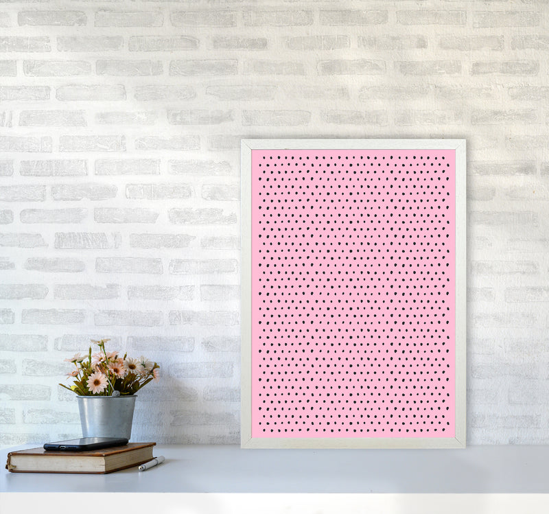 Artsy Dots Pink Abstract Art Print by Ninola Design A2 Oak Frame