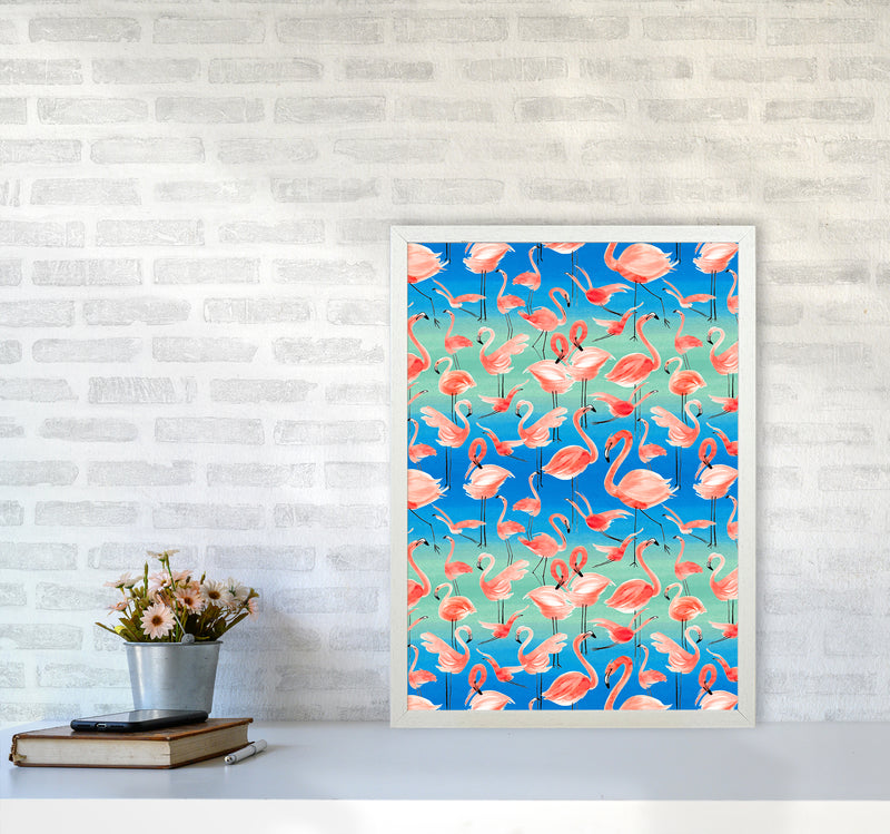 Flamingo Pink Abstract Art Print by Ninola Design A2 Oak Frame