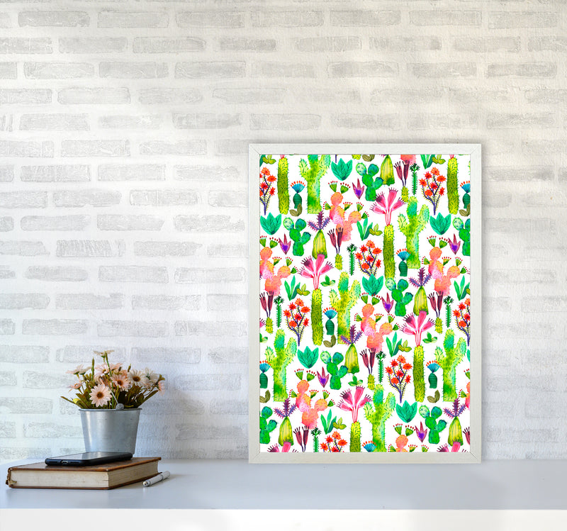 Cacti Garden Abstract Art Print by Ninola Design A2 Oak Frame