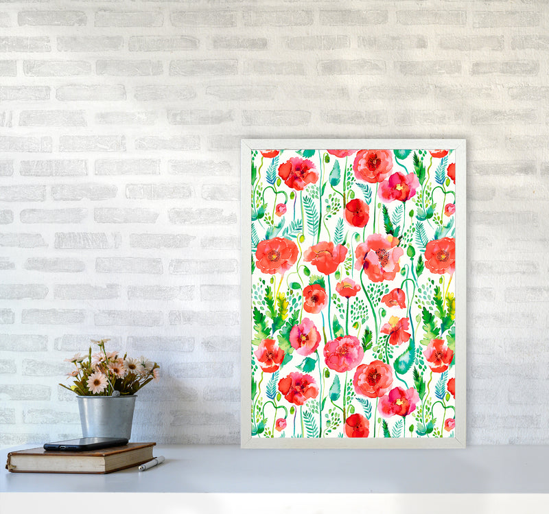Poppies Red Abstract Art Print by Ninola Design A2 Oak Frame