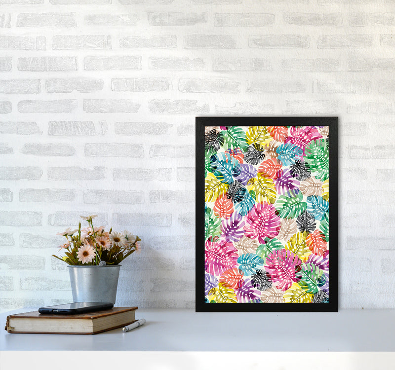 Tropical Monstera Leaves Multicolored Abstract Art Print by Ninola Design A3 White Frame