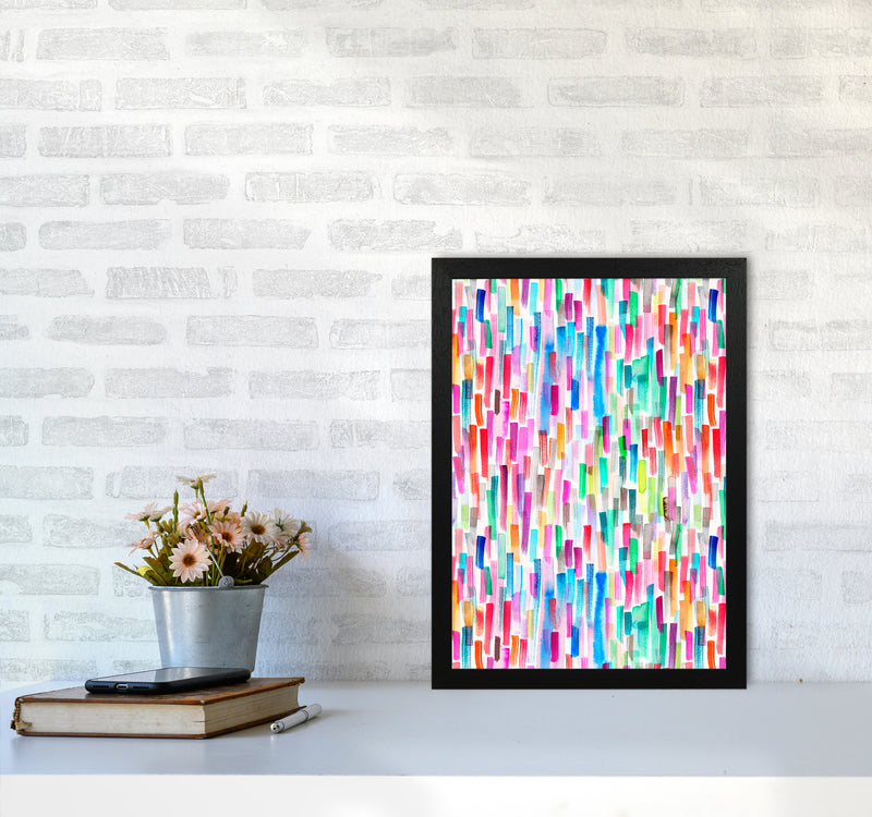 Colorful Brushstrokes Multicolored Abstract Art Print by Ninola Design A3 White Frame