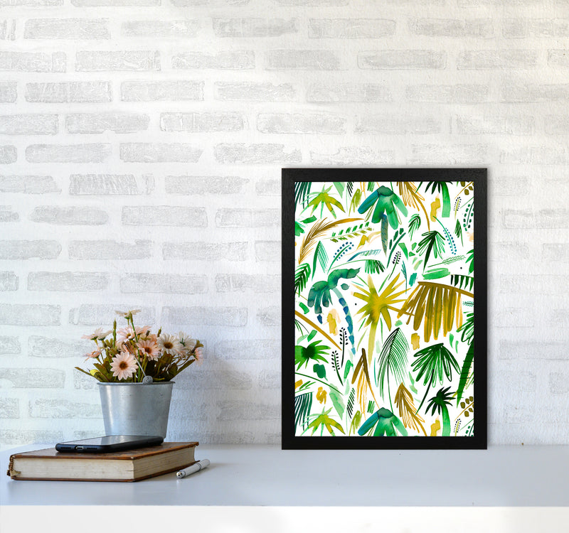 Brushstrokes Tropical Palms Green Abstract Art Print by Ninola Design A3 White Frame
