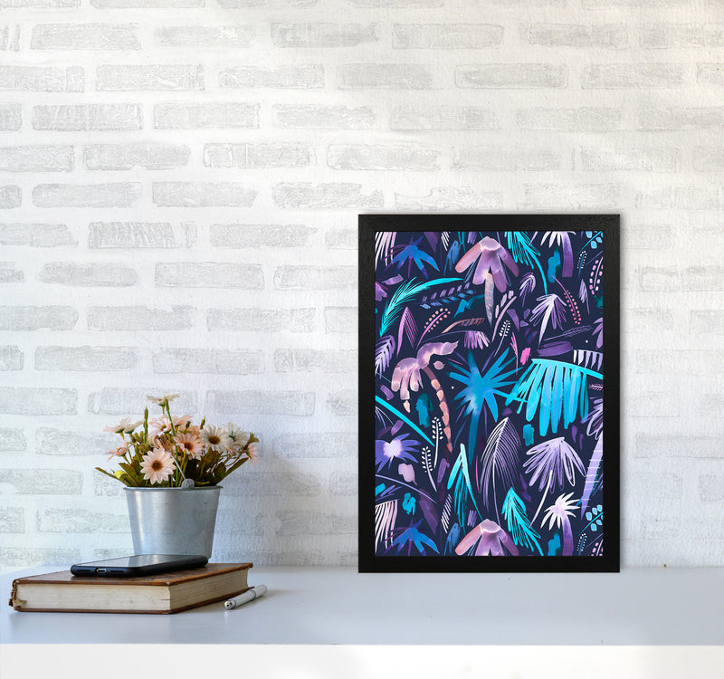 Brushstrokes Tropical Palms Navy Abstract Art Print by Ninola Design A3 White Frame