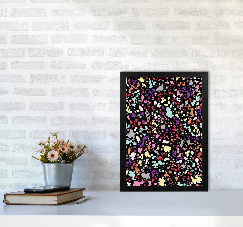 Splatter Dots Multicolored Black Abstract Art Print by Ninola Design A3 White Frame