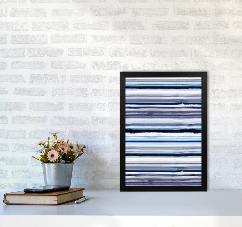 Degrade Stripes Watercolor Navy Abstract Art Print by Ninola Design A3 White Frame