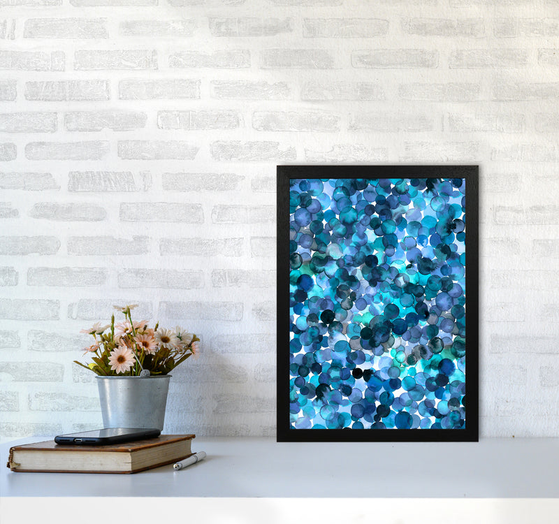 Overlapped Watercolor Dots Blue Abstract Art Print by Ninola Design A3 White Frame