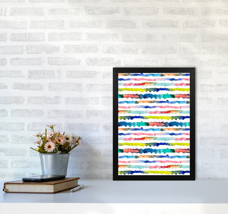 Gradient Watercolor Lines Blue Abstract Art Print by Ninola Design A3 White Frame