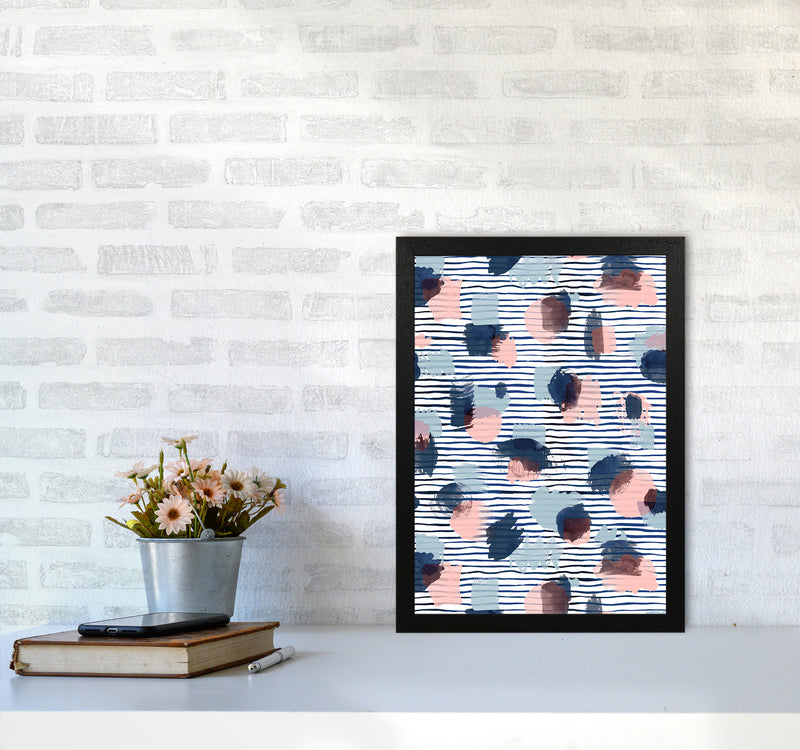 Watercolor Stains Stripes Navy Abstract Art Print by Ninola Design A3 White Frame