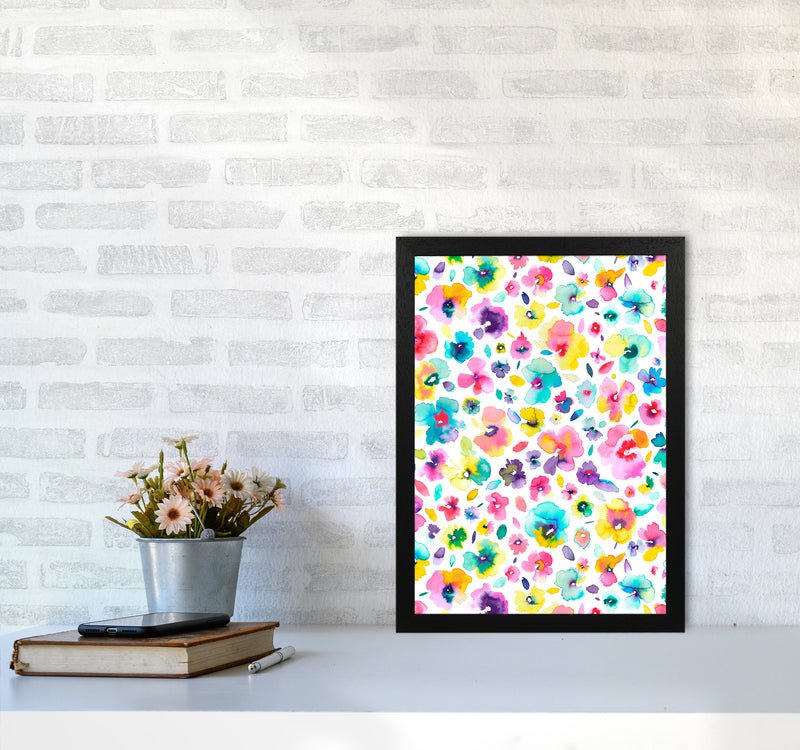 Tropical Flowers Multicolored Abstract Art Print by Ninola Design A3 White Frame
