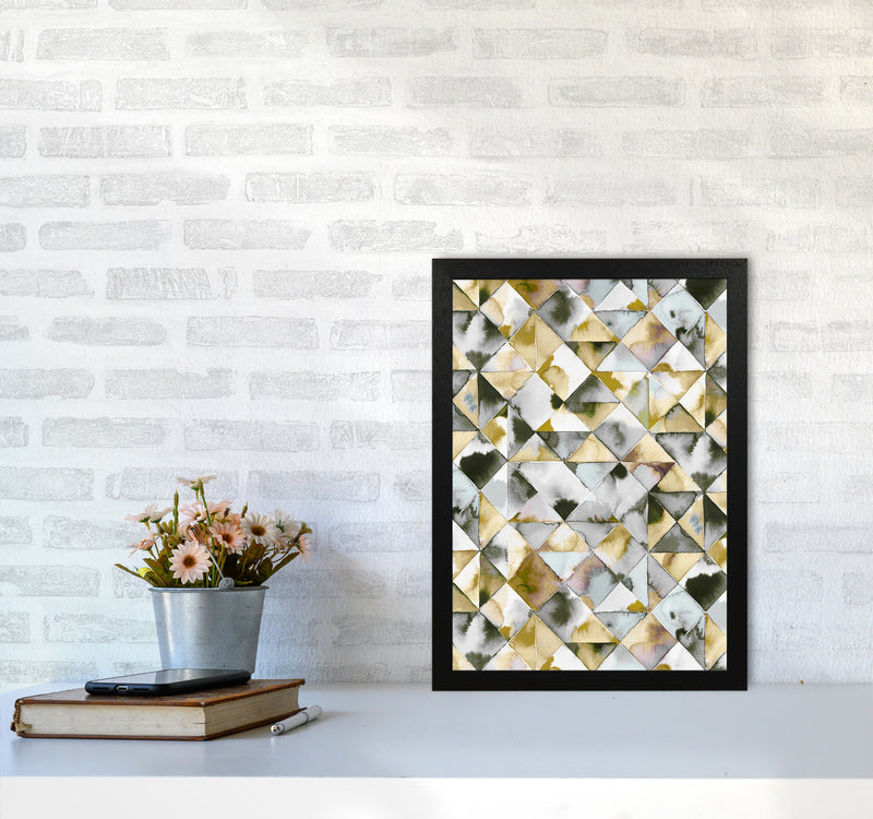 Moody Triangles Gold Silver Abstract Art Print by Ninola Design A3 White Frame