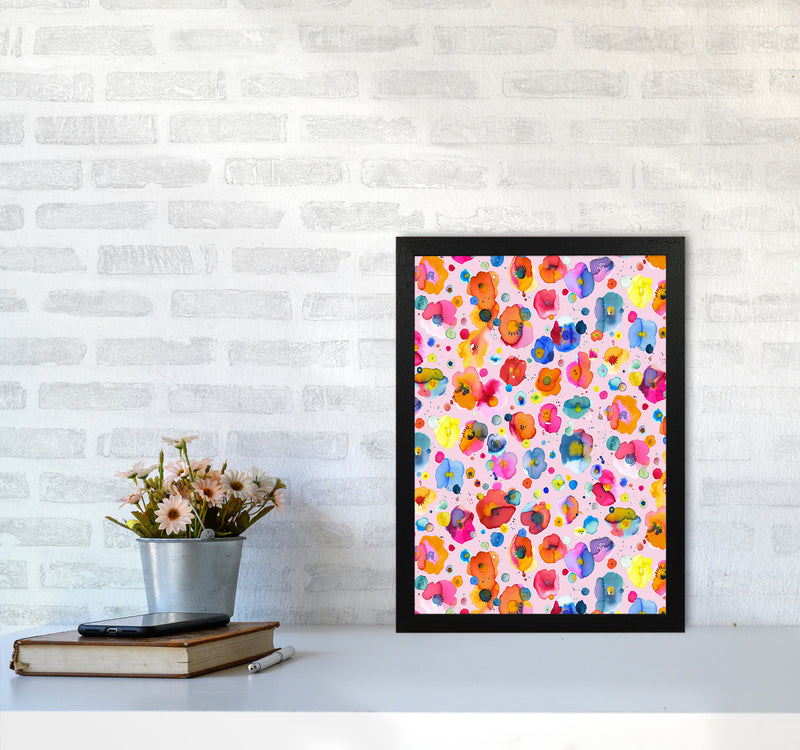 Bohemian Naive Flowers Pink Abstract Art Print by Ninola Design A3 White Frame