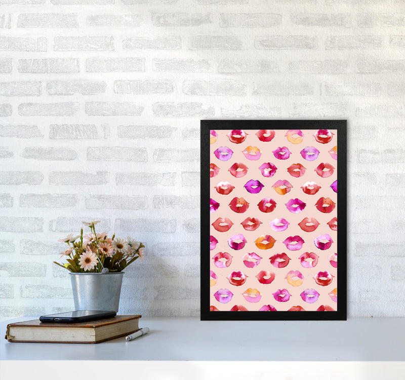 Sweet Love Kisses Pink Lips Abstract Art Print by Ninola Design A3 White Frame