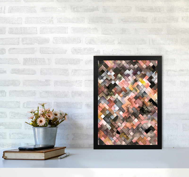 Moody Geometry Rustic Brown Abstract Art Print by Ninola Design A3 White Frame