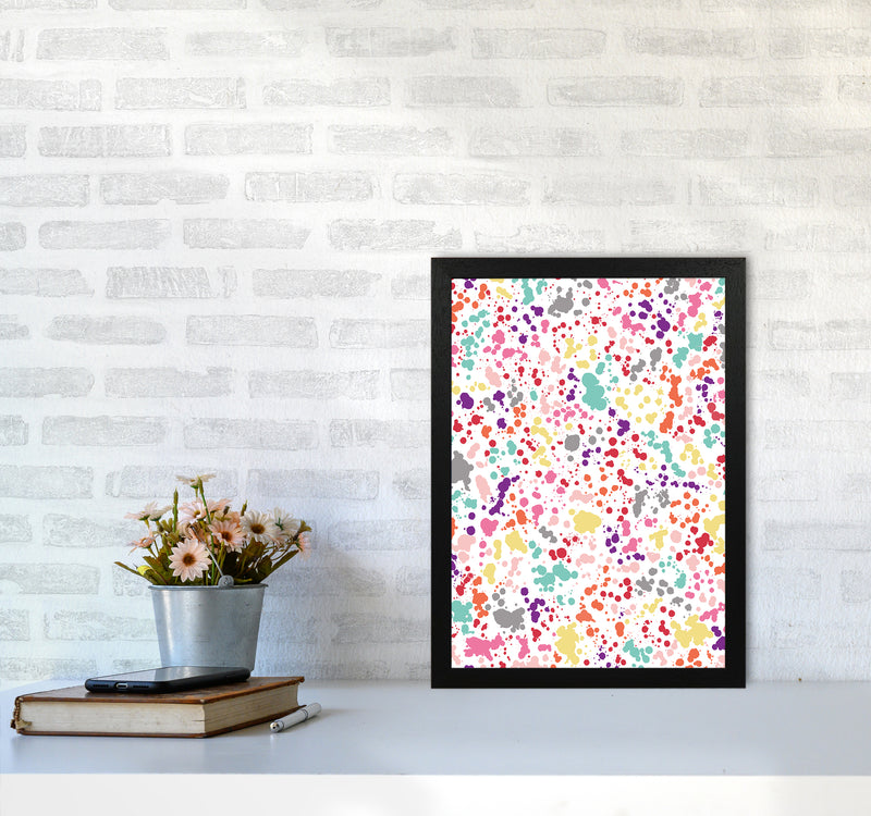 Splatter Dots Multicolored Abstract Art Print by Ninola Design A3 White Frame