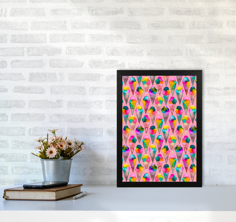 Cute Ice Creams Kids Pink Abstract Art Print by Ninola Design A3 White Frame