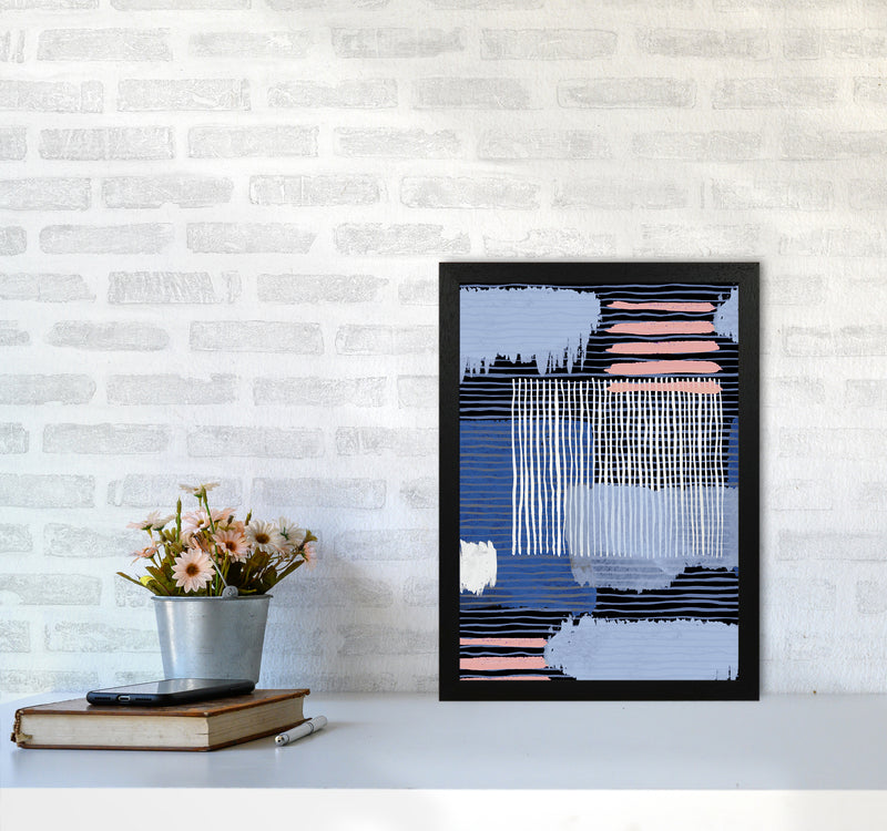 Abstract Striped Geo Blue Abstract Art Print by Ninola Design A3 White Frame