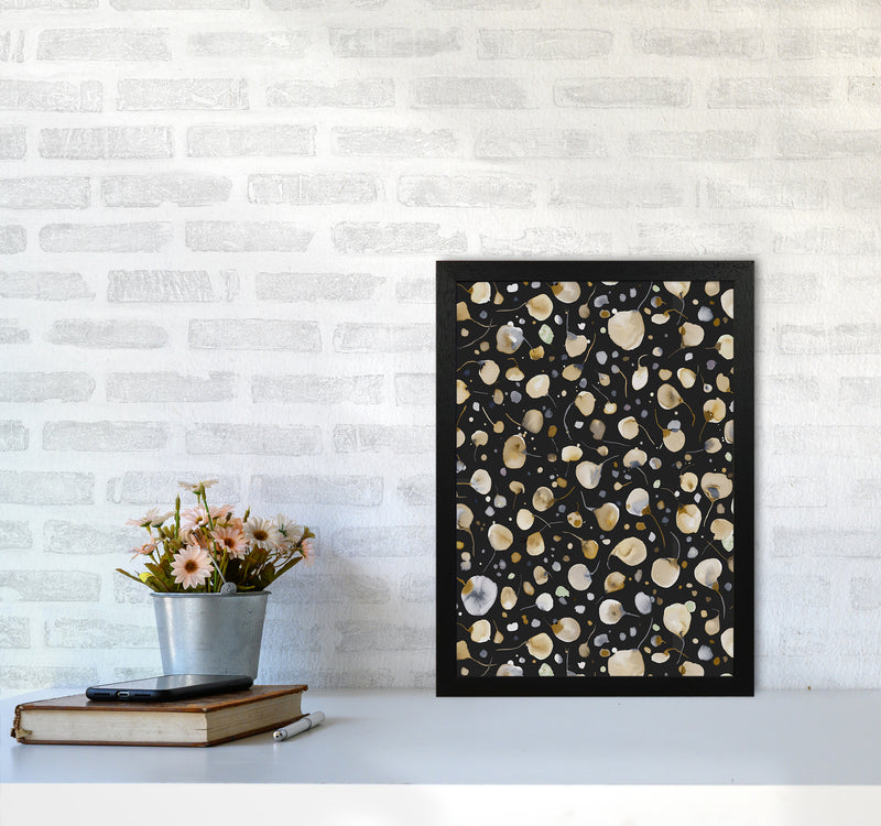 Flying Seeds Gold Silver Abstract Art Print by Ninola Design A3 White Frame