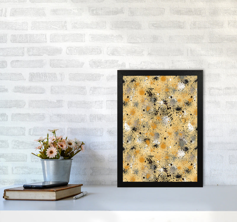 Ink Dust Splatter Yellow Abstract Art Print by Ninola Design A3 White Frame